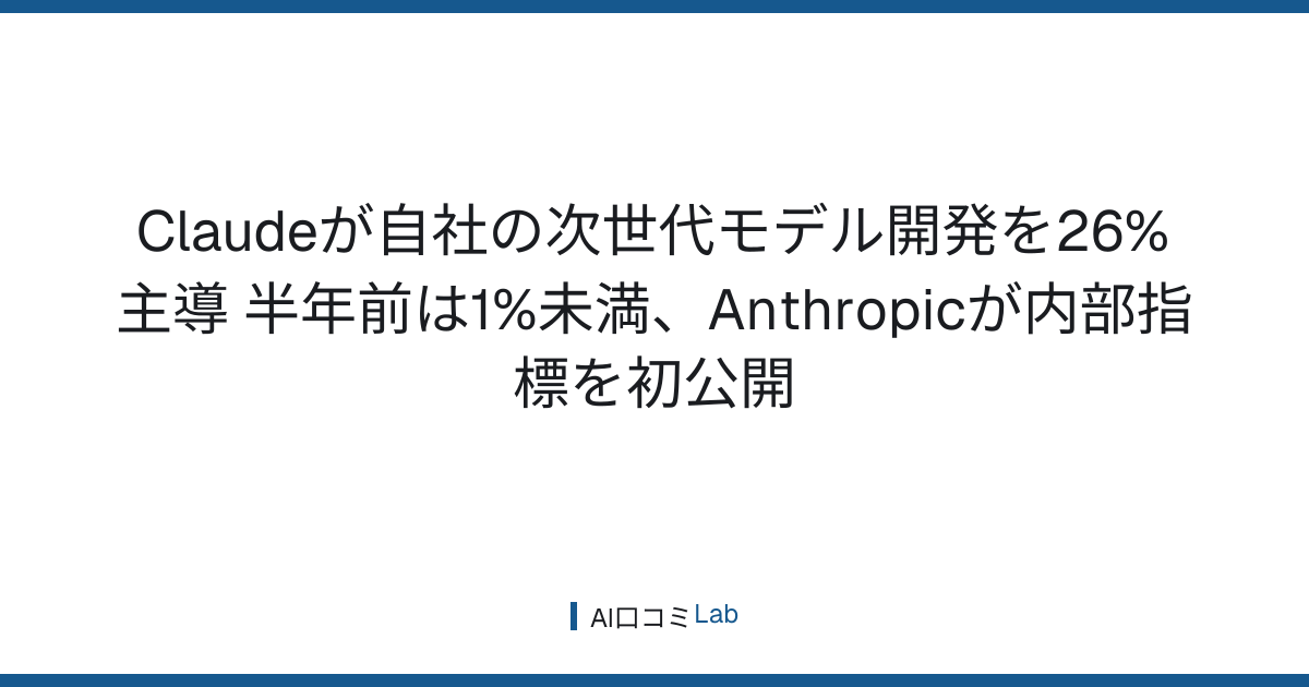 Claudeが自社の次世代モデル開発を26%主導──半年前は1%未満、Anthropicが内部指標を初公開【2026年9月】